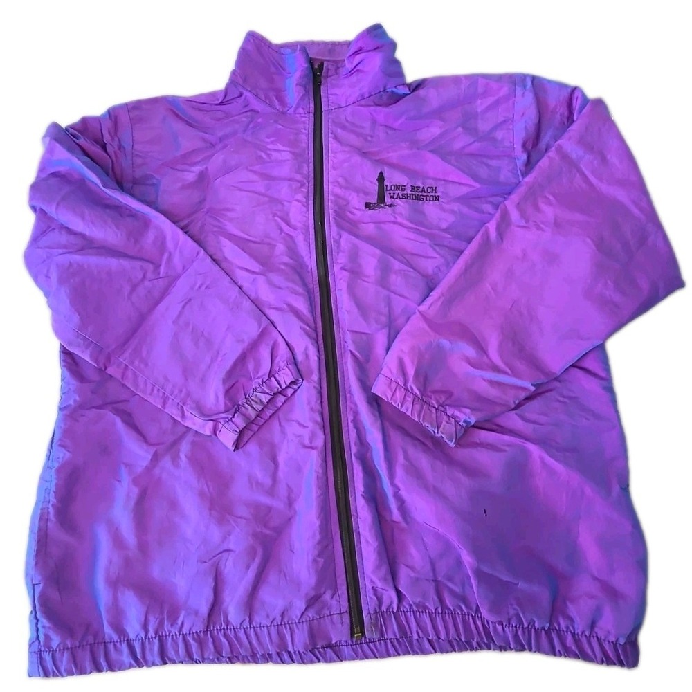 Vtg 90s Ocean East Iridescent Windbreaker Jacket Long Beach Washington L XL